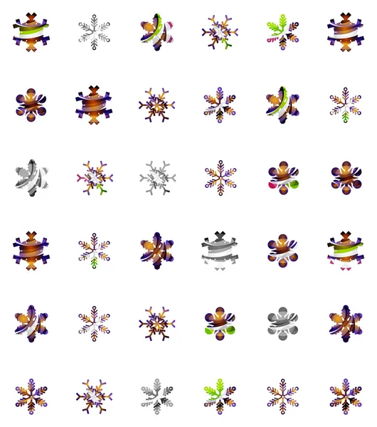 Set of abstract colorful snowflake logo icons, winter concepts, clean modern geometric design — Stock Vector