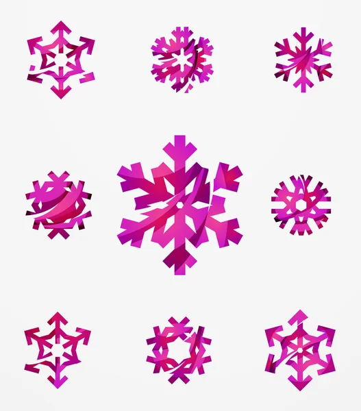 一連の抽象的なカラフルなスノーフレーク ロゴ アイコン、冬の概念、清潔でモダンな幾何学的設計 — ストックベクタ
