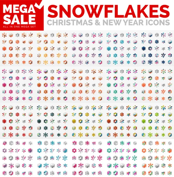 Mega collection of simple round snowflakes — Stockový vektor