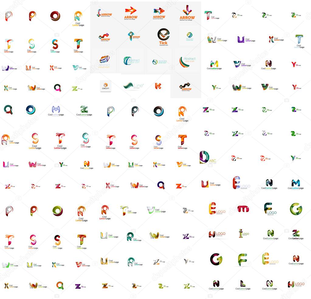 Mega set of geomeric letter company logos. Corporate business branding design elements