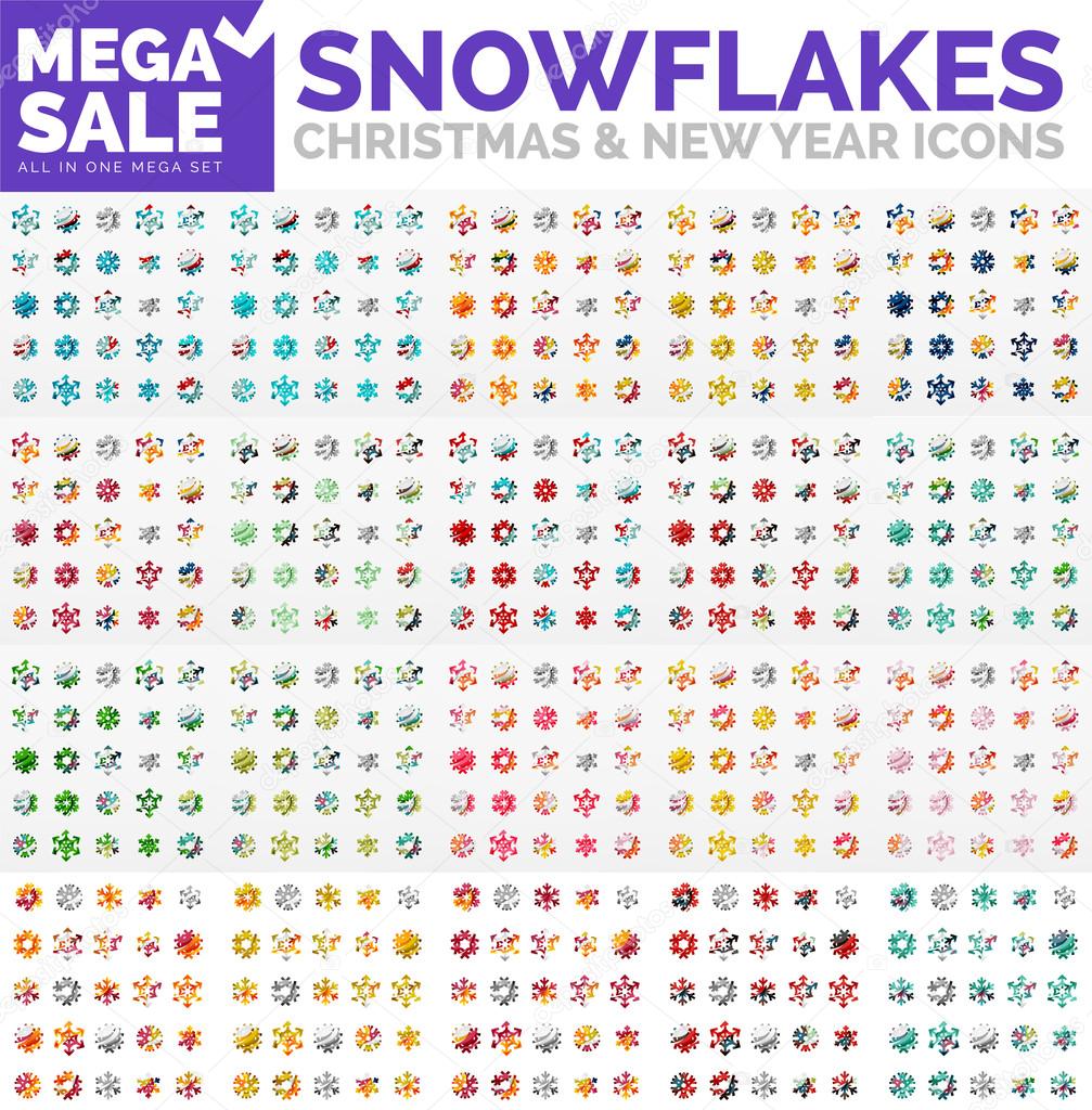 Mega collection of simple round snowflakes for winter, Christmas and New Year design