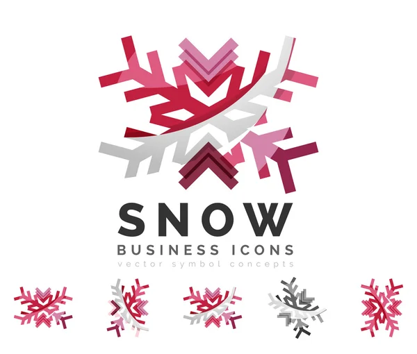 Set von abstrakten bunten Schneeflocken-Logos, Winterkonzepte, sauberes modernes geometrisches Design — Stockvektor