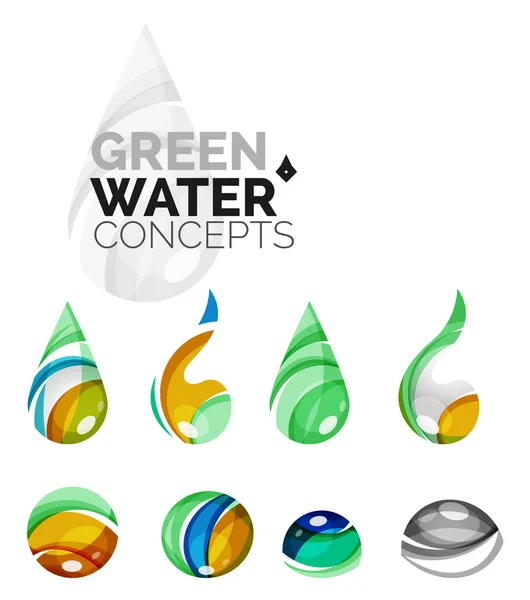 Set of abstract eco water icons, business logotype nature green concepts, clean modern geometric design — Stock Vector