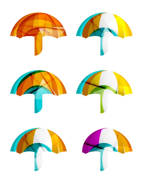 Joukko abstrakteja sateenvarjokuvakkeita, liiketoiminnan logotyyppisuoja käsitteitä, puhdas moderni geometrinen muotoilu — vektorikuva