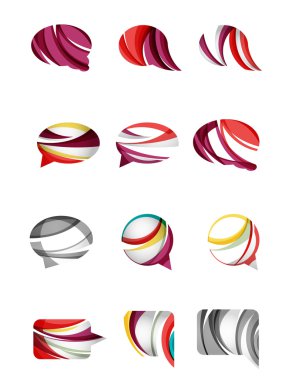 Dizi soyut konuşma balonu ve bulut simgeler, iş logo kavramları, temiz modern geometrik tasarım