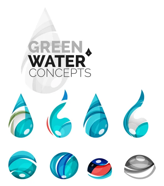 Set of abstract eco water icons, business logotype nature green concepts, clean modern geometric design — Stock Vector