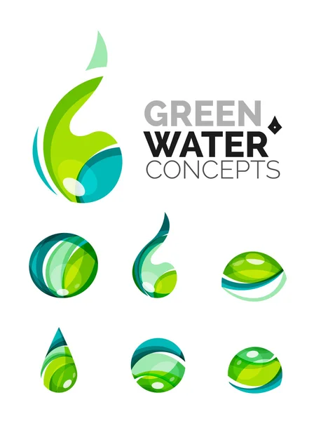 Conjunto de ícones de água ecológica abstrata, logotipo do negócio natureza conceitos verdes, design geométrico moderno limpo — Vetor de Stock