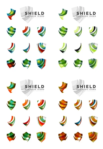 Set of company logotype branding designs, shield protection concept icons — Stock Vector