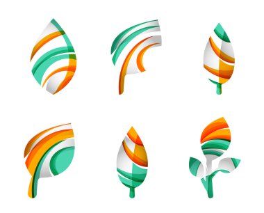 Dizi soyut Eko yaprak simgeler, iş logo doğa kavramları, temiz modern geometrik tasarım