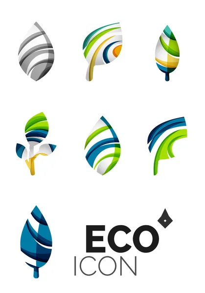 Set of abstract eco leaf icons, business logotype nature concepts, clean modern geometric design — Stock Vector