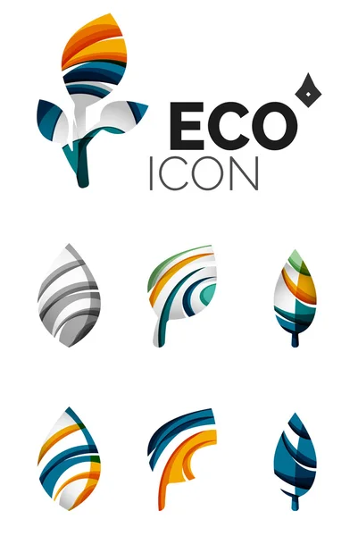 Set of abstract eco leaf icons, business logotype nature concepts, clean modern geometric design — Stock Vector