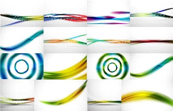 Set of 16 blur wave abstract backgrounds, futuristic message presentation — Stockový vektor