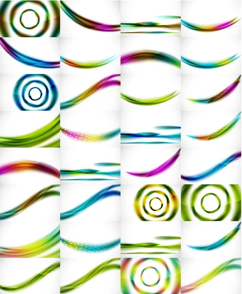 Set aus 3d bunten Wellenlinien, abstrakten Hintergründen mit Licht-Schatten-Effekten — Stockvektor