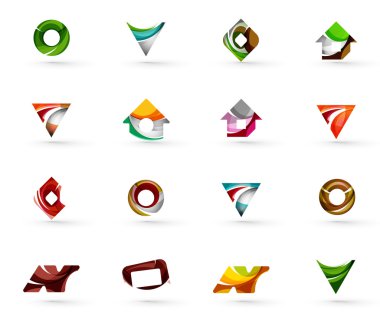 Daire veya swirls, akan dalgalı elemanları ile oluşturulan çeşitli geometrik simgeler - dikdörtgenler üçgenler kümesi kareler