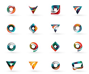 Daire veya swirls, akan dalgalı elemanları ile oluşturulan çeşitli geometrik simgeler - dikdörtgenler üçgenler kümesi kareler