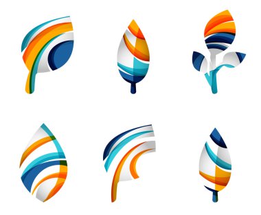 Dizi soyut Eko yaprak simgeler, iş logo doğa kavramları, temiz modern geometrik tasarım