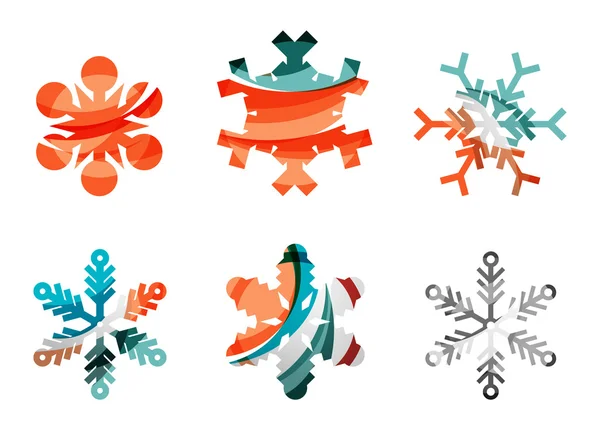 Conjunto de iconos de logotipo de copo de nieve de colores abstractos, conceptos de invierno, diseño geométrico moderno limpio — Archivo Imágenes Vectoriales