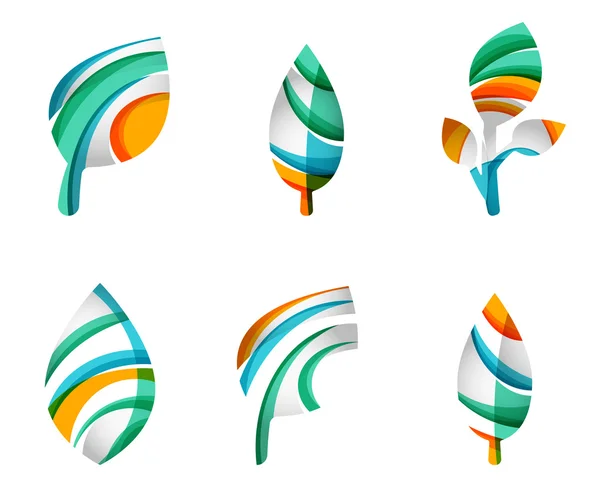 Dizi soyut Eko yaprak simgeler, iş logo doğa kavramları, temiz modern geometrik tasarım — Stok Vektör