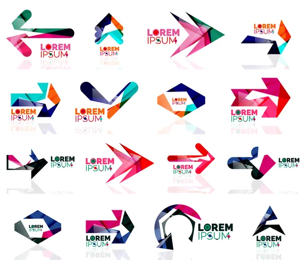 Geometriska former företaget logotyp set, papper origami pilformat — Stock vektor