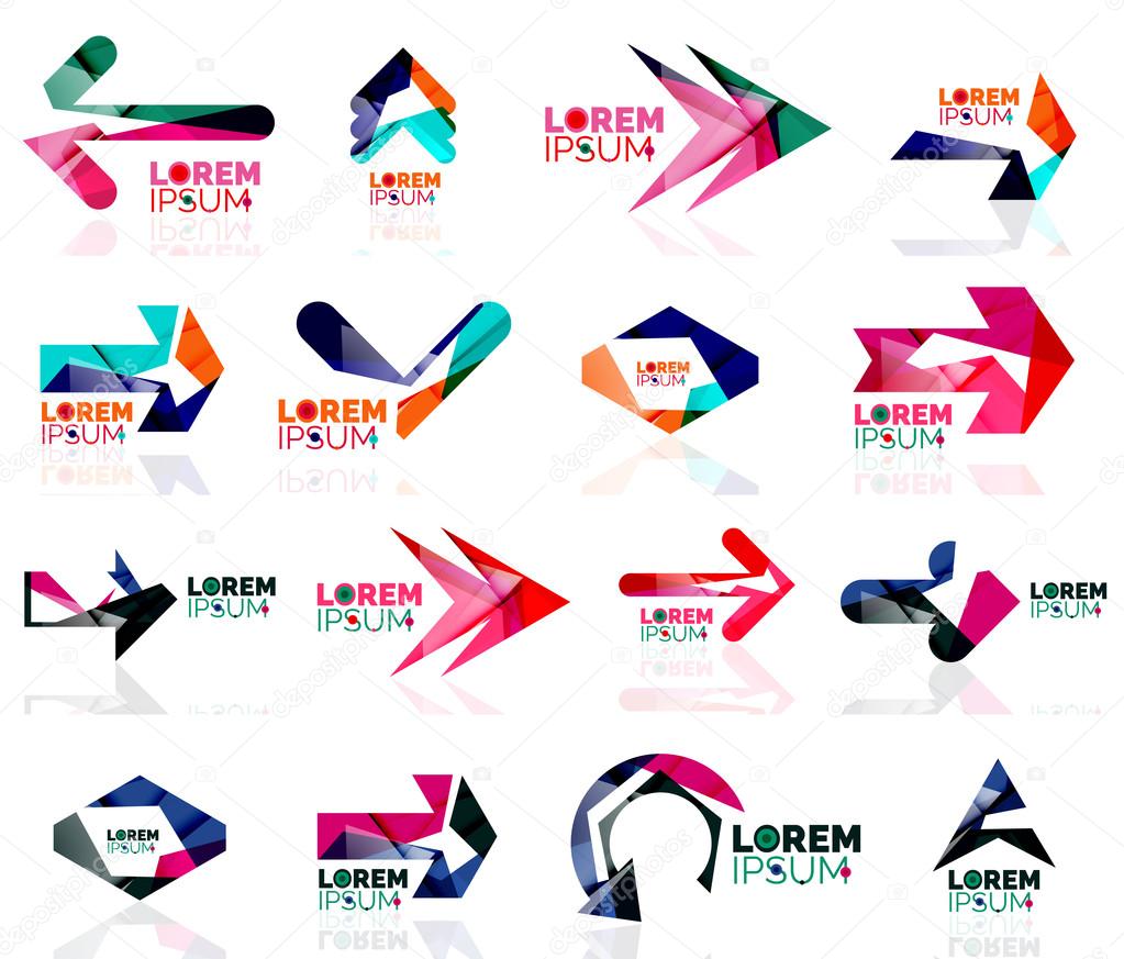 Geometric shapes arrow company logo set, paper origami style