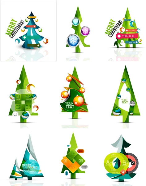 Set of Christmas sale or promotion price tags, New Year tree with labels and your message — Stockový vektor