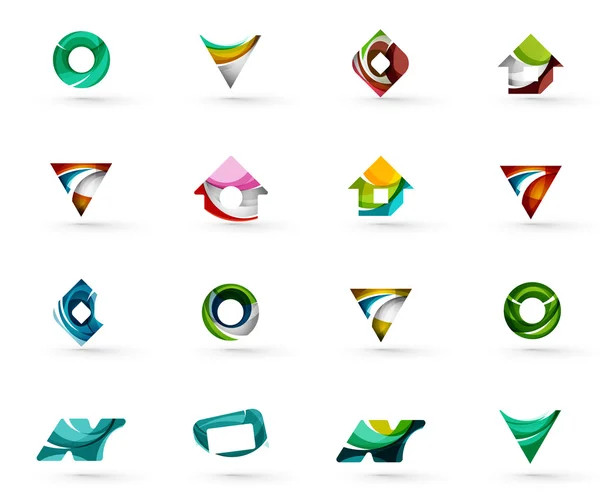 Set of various geometric icons -  rectangles triangles squares circles or swirls, created with flowing wavy elements — Stock Vector