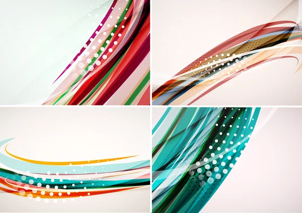 Conjunto de fundos abstratos. Linhas decoradas coloridas elegantes e ondas com copyspace para sua mensagem — Vetor de Stock