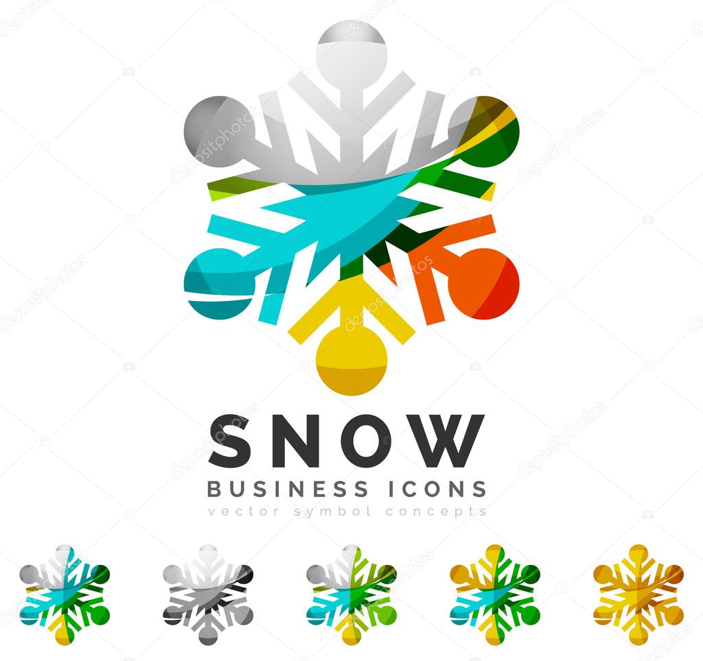 Set of abstract colorful snowflake logo icons, winter concepts, clean modern geometric design. Created with transparent abstract lines