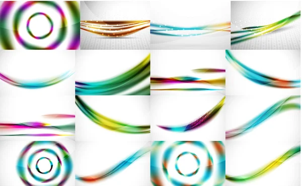 Set of 3d colorful wave lines, abstract backgrounds with light and shadow effects — Διανυσματικό Αρχείο