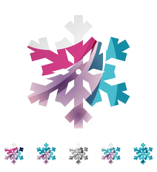 Conjunto de iconos de logotipo de copo de nieve de colores abstractos, conceptos de invierno, diseño geométrico moderno limpio — Archivo Imágenes Vectoriales