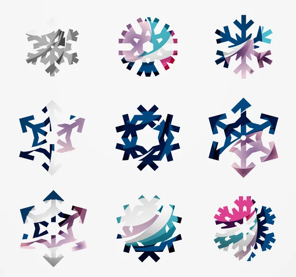 Set di icone astratte colorate con logo fiocco di neve, concetti invernali, design geometrico moderno pulito — Vettoriale Stock