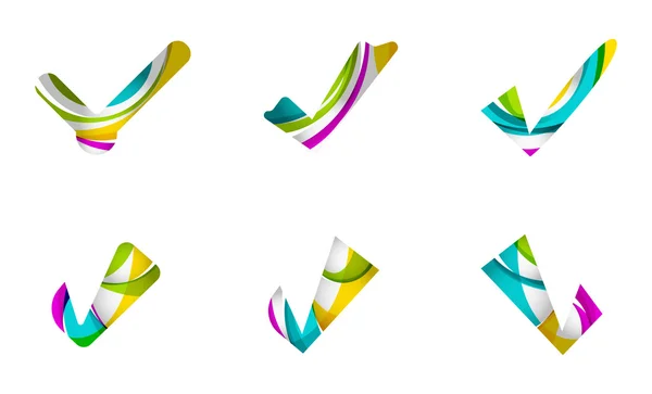 Uppsättning abstrakta Ok och markera ikoner, logotype affärsidéer, rena, moderna geometriska design — Stock vektor