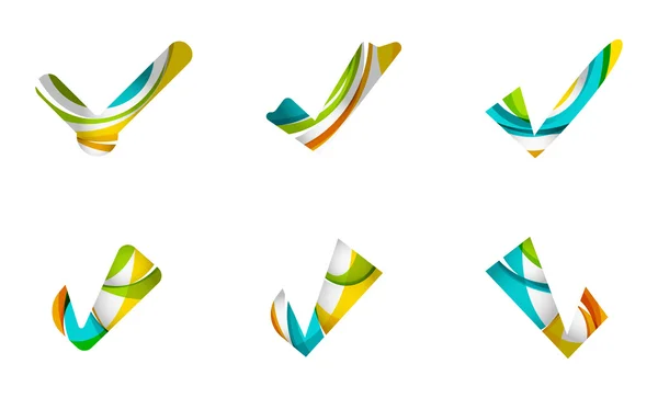 Uppsättning abstrakta Ok och markera ikoner, logotype affärsidéer, rena, moderna geometriska design — Stock vektor