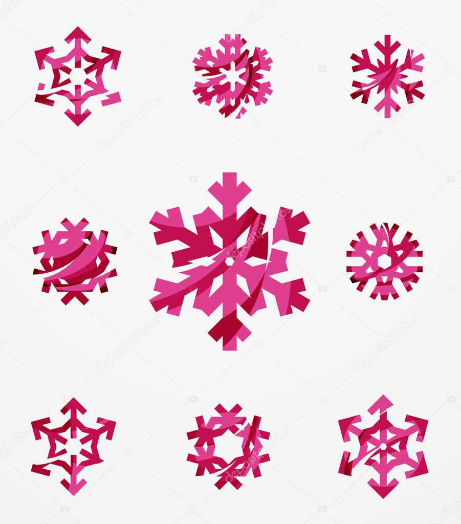 Set of abstract colorful snowflake logo icons, winter concepts, clean modern geometric design. Created with transparent abstract lines