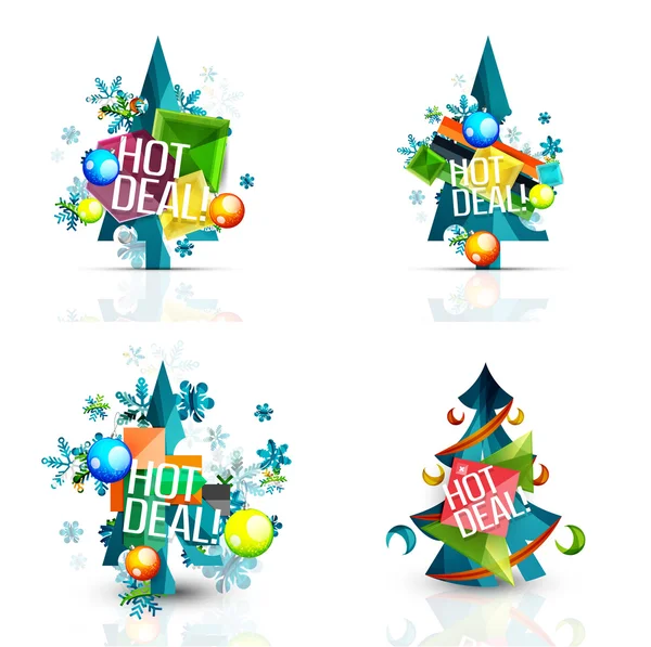 Set of Christmas sale or promotion price tags, New Year tree with labels and your message — Stockový vektor