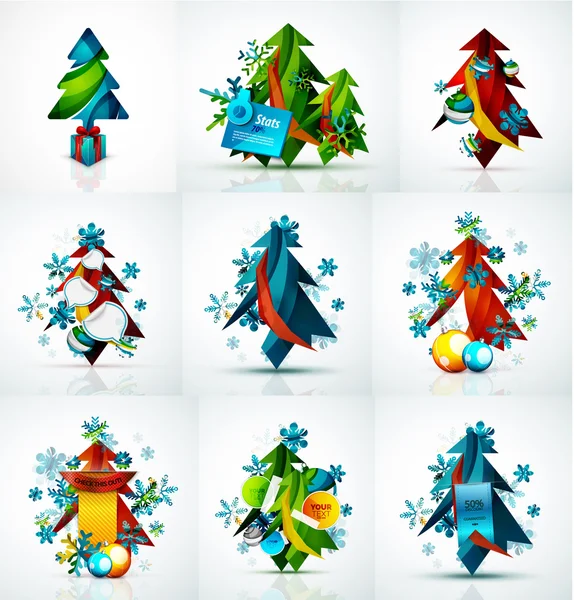 Ensemble d'étiquettes de prix de vente ou de promotion de Noël, arbre du Nouvel An avec étiquettes et votre message — Image vectorielle