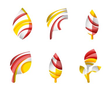 Dizi soyut Eko yaprak simgeler, iş logo doğa kavramları, temiz modern geometrik tasarım