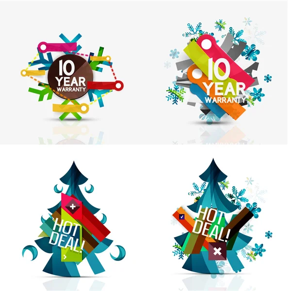 Set of Christmas sale or promotion price tags, New Year tree with labels and your message — Stock vektor