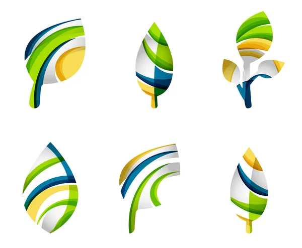 Ensemble d'icônes abstraites de feuille d'éco, concepts de nature de logotype d'entreprise, conception géométrique moderne propre — Image vectorielle