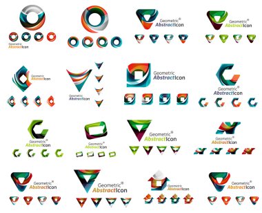 Daire veya swirls, akan dalgalı elemanları ile oluşturulan çeşitli geometrik simgeler - dikdörtgenler üçgenler kümesi kareler