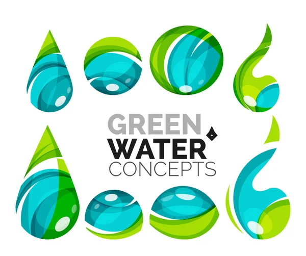 集抽象生态水图标、 业务标识自然绿色概念、 清洁的现代几何设计 — 图库矢量图片