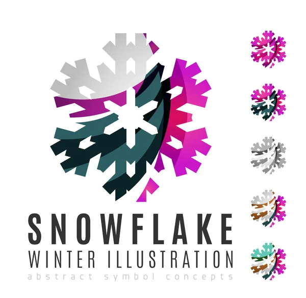 Set of abstract colorful snowflake logo icons, winter concepts, clean modern geometric design — Stock Vector