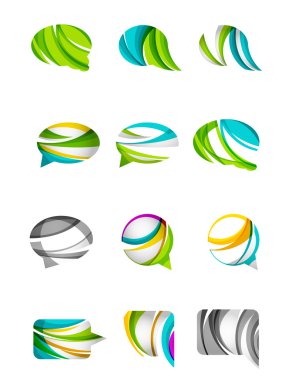 Dizi soyut konuşma balonu ve bulut simgeler, iş logo kavramları, temiz modern geometrik tasarım