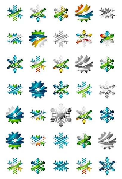 Set of abstract colorful snowflake logo icons, winter concepts, clean modern geometric design — Stock Vector