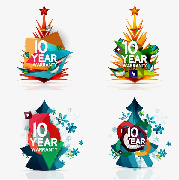 Set di Natale vendita o promozione cartellini dei prezzi, albero di Capodanno con etichette e il tuo messaggio — Vettoriale Stock