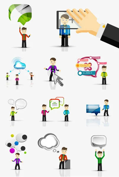 Set of young businessmen with speech bubbles — Stock Vector