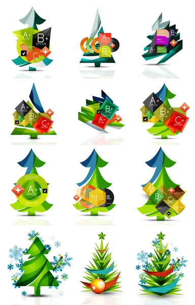 Set of Christmas sale or promotion price tags, New Year tree with labels and your message — Stockový vektor