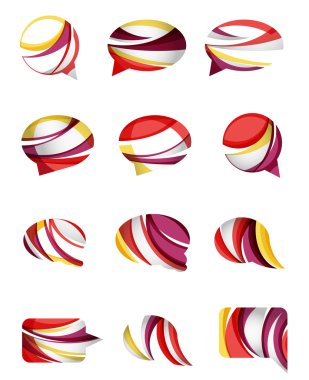 Dizi soyut konuşma balonu ve bulut simgeler, iş logo kavramları, temiz modern geometrik tasarım