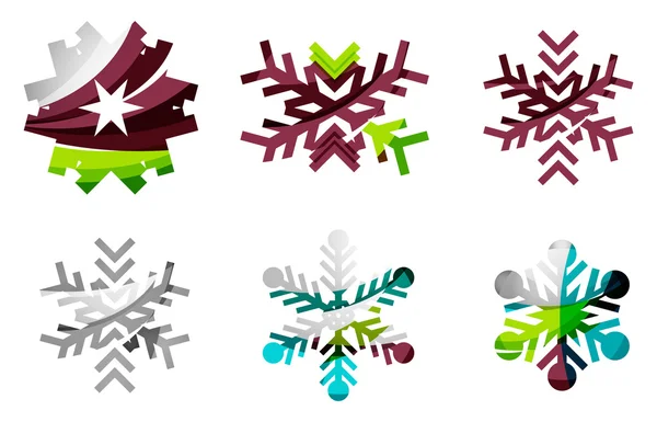 Conjunto de iconos de logotipo de copo de nieve de colores abstractos, conceptos de invierno, diseño geométrico moderno limpio — Vector de stock