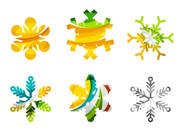 Set of abstract colorful snowflake logo icons, winter concepts, clean modern geometric design — Stock Vector